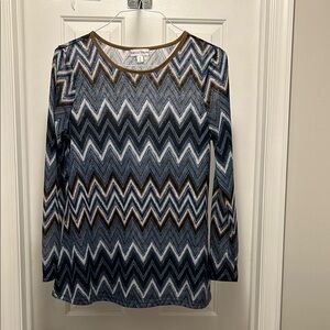 Rebecca Malone Blue and Brown Long Sleeve Tee